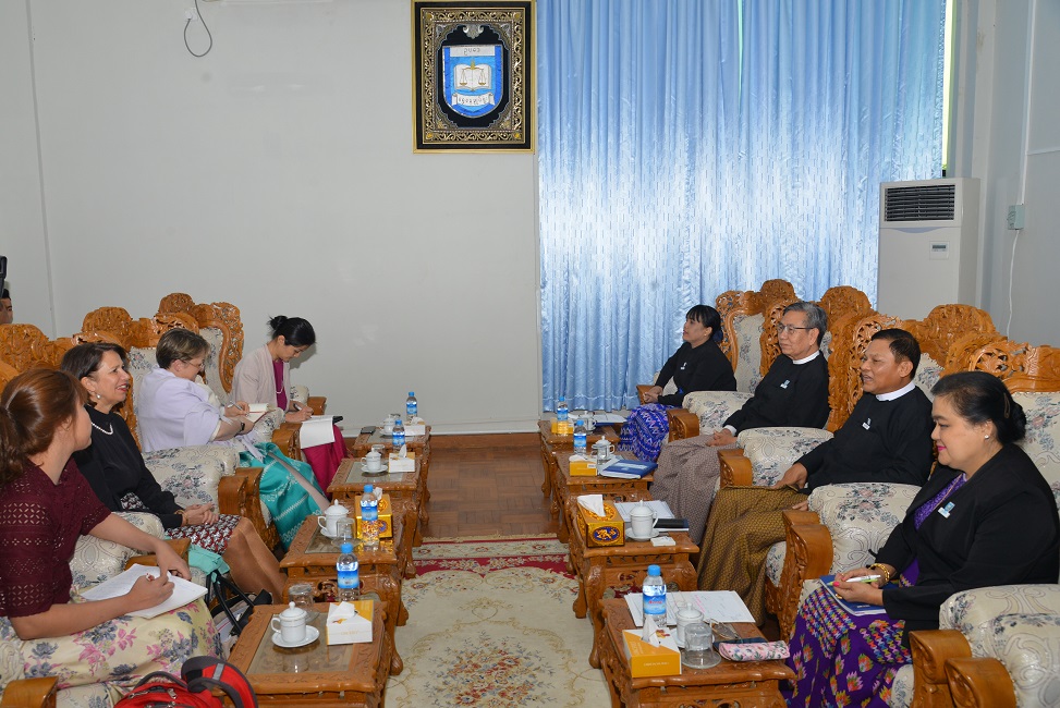 H.E. U Tun Tun Oo, Attorney General of the Union, receives Ms. Christine Schraner Burgener, UN Secretary General’s Special Envoy on Myanmar